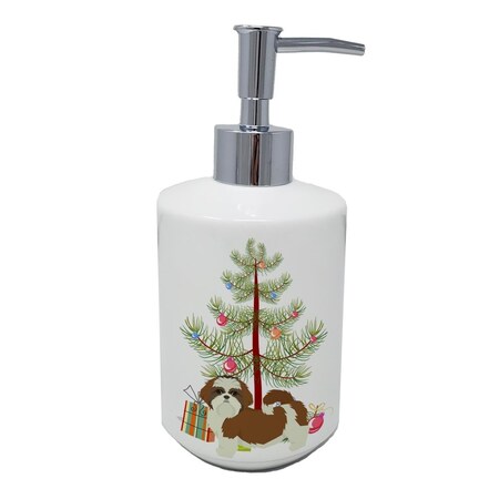 Carolines Treasures 7 x 3.5 in. Shih Tzu Christmas Tree Ceramic Soap Dispenser CK3563SOAP